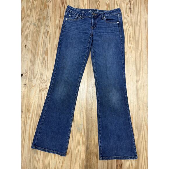 American Eagle Jeans Women 8 Long Favorite Boyfriend Flared Dark Wash Y2K - Picture 1 of 7